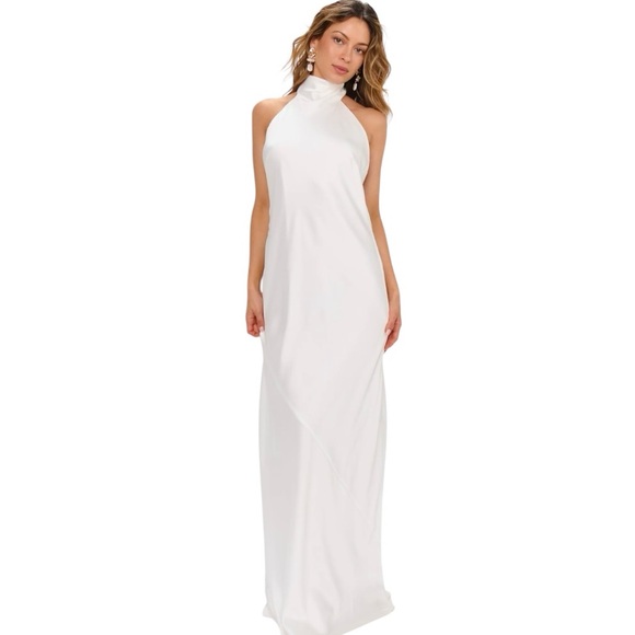 Show Me Your Mumu Lisa Maxi Dress Ivory Satin Halter Bridal Gown Size Small - Picture 2 of 10